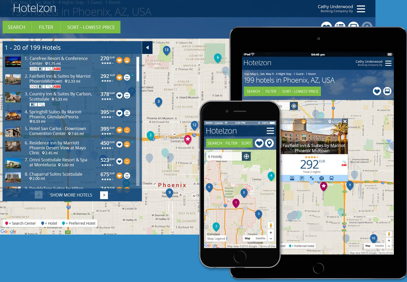 Hotelzon Search Results Map View