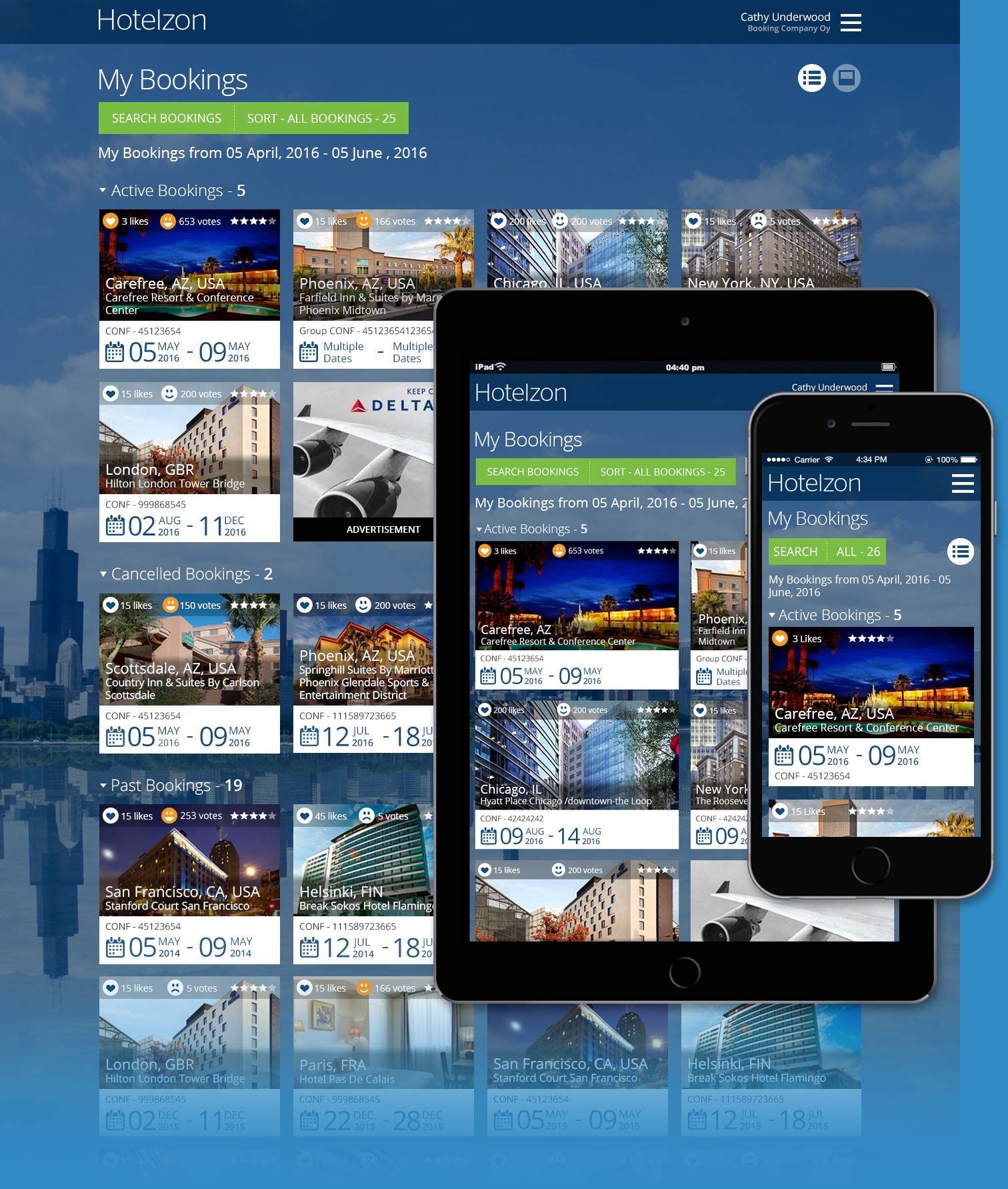 Hotelzon Bookings Card View