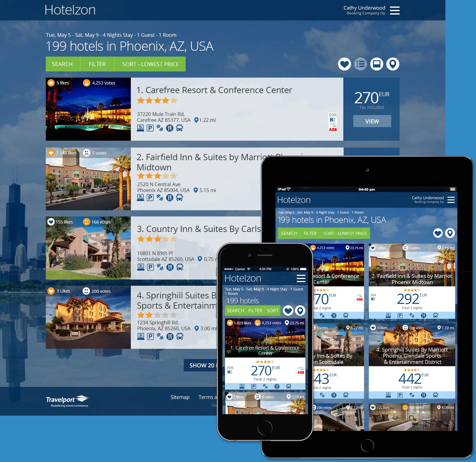Hotelzon Search Results List/Card View